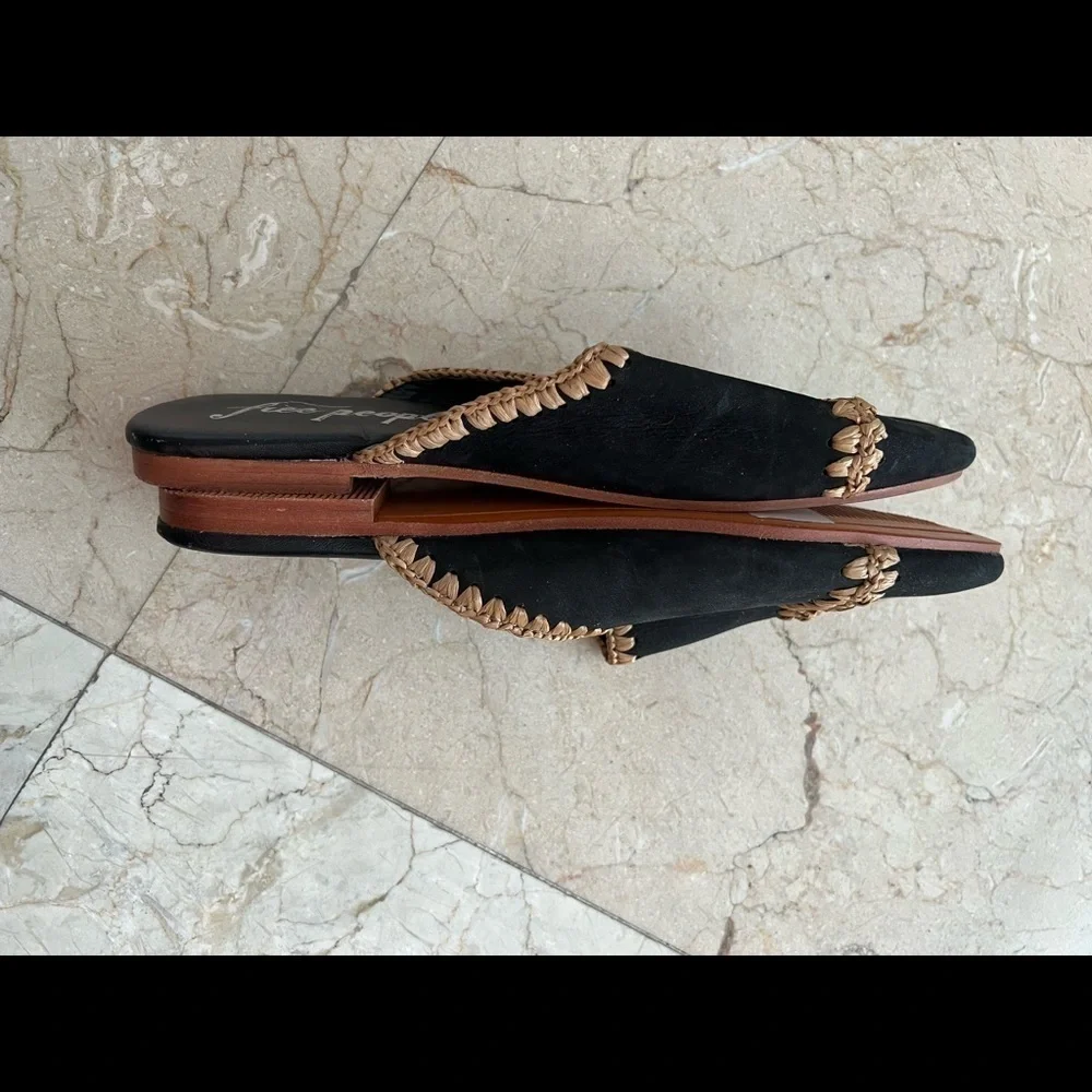 Free People San Marino Black Suede Leather Mules Slides